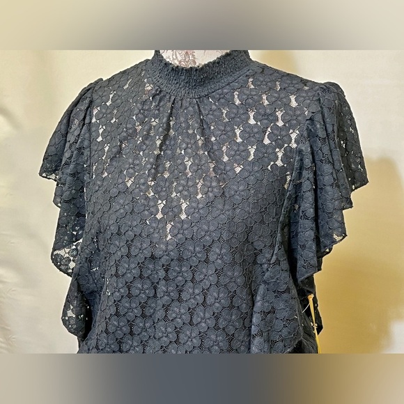 CECE Black lace flutter sleeve smocked top size M‎ - Picture 5 of 14